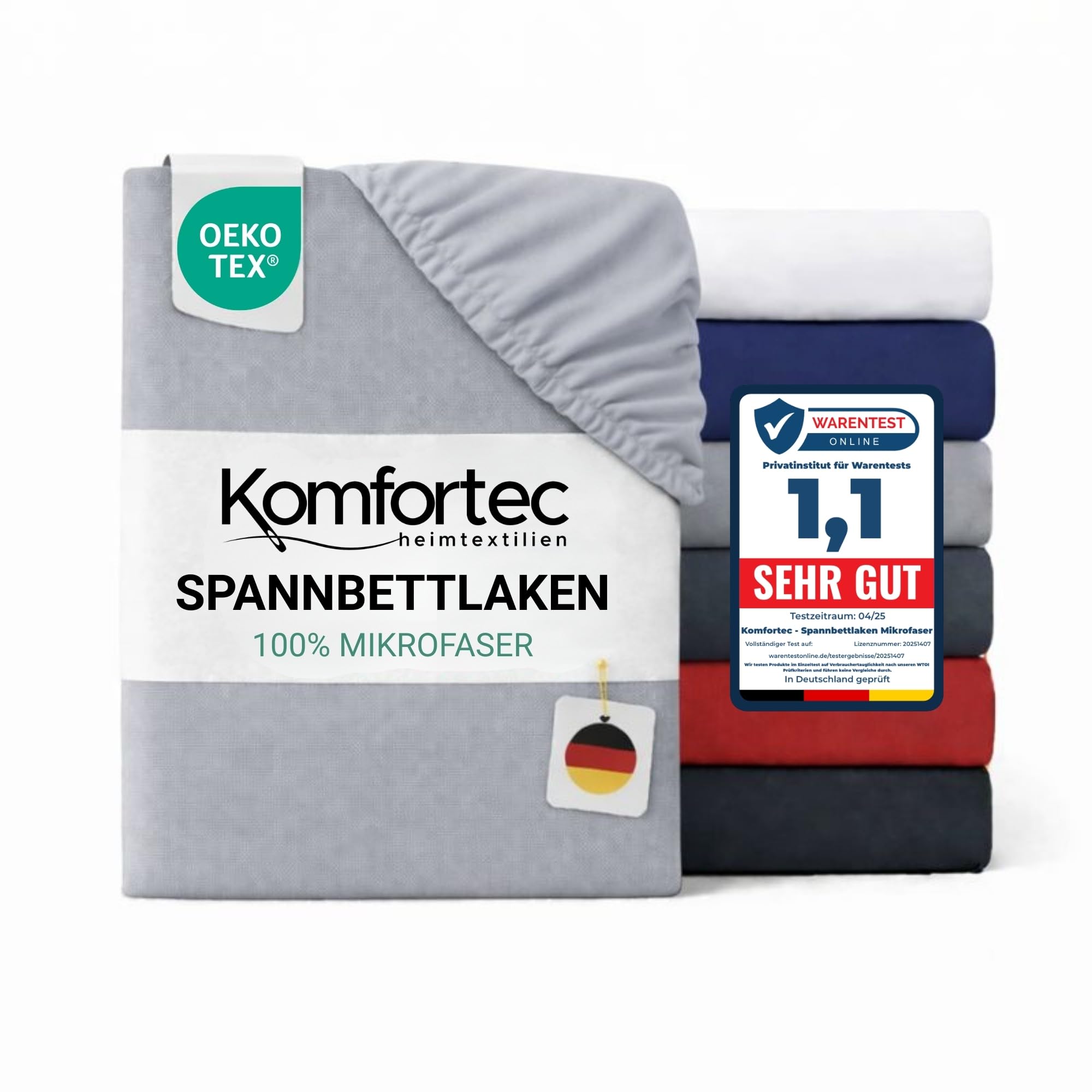 Komfortec Microfibre Fitted Sheet 160 x 200 cm Soft Fitted Sheet with Elasticated Edging for Mattresses up to 30 cm Grey Oeko-Tex Easy Care and Skin-Friendly 90 g/m²