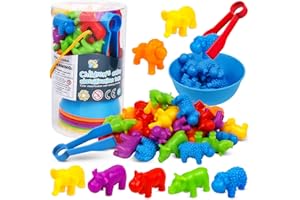 NAODONGLI Counting Animals Color Sorting Stacking Matching Games with Rainbow Bowls Montessori Preschool Educational Learning Activities Fine Motor Skills Toys Easter Gift for Toddlers Ages 3+