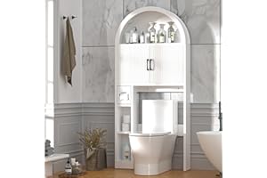 OUTGUAVA Over The Toilet Storage Cabinet, Bathroom Organizer Over Toilet, Arched Storage Organizer Cabinet with Anti-Tip Device and Adjustable Shelf for Washroom, Laundry and Restroom (White)