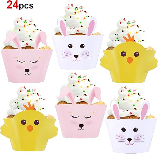 Amazon Com Konsait 24 Pack Bunny Chicks Cupcake Wrappers Toppers