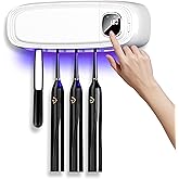 ARefugen Toothbrush Cleaner and Holder for Bathrooms - 4 Slots for Toothbrushes & Razor with Air Drying, Rechargeable Wall Mounted No Drill, Smart Screen Timer Display (White)