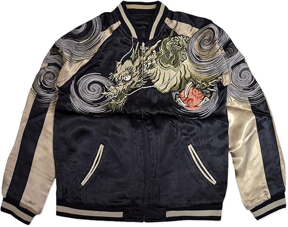 Amazon スクリプト スクリプト花旅楽団 渦巻龍柄刺繍スカジャン Ssj 001 和柄和風竜レーヨンサテンm Xl コート ジャケット 通販