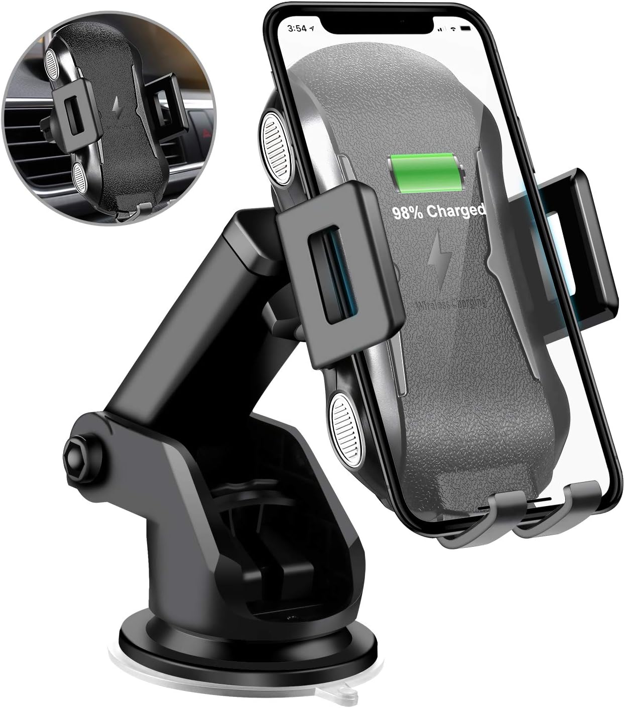 Torteco Wireless Charging Car Mount, 10W Qi Fast Car Charger Auto Clamping Car Phone Holder Compatible with iPhone 11/Xs/Max/X/XR/8/8 Plus, Samsung Note9/S9+/S8