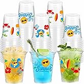 VDESFUEBY 50 Summer Pool Party Cups, 12 oz Hello Summer Party Decorations Disposable Clear Plastic Party Cups for Beach Ball Hawaiian Luau Holiday Party Drinkware Beverage Ice Cream