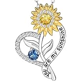 Valentine Gift for Women,Sunflower Birthstone Necklace for Women, Sunflower Gift for Wife Birthday Gift Ideas Wedding Anniversary Birthday Gifts for Girlfriend You Are My Sunshine Necklace for Mom Daughter