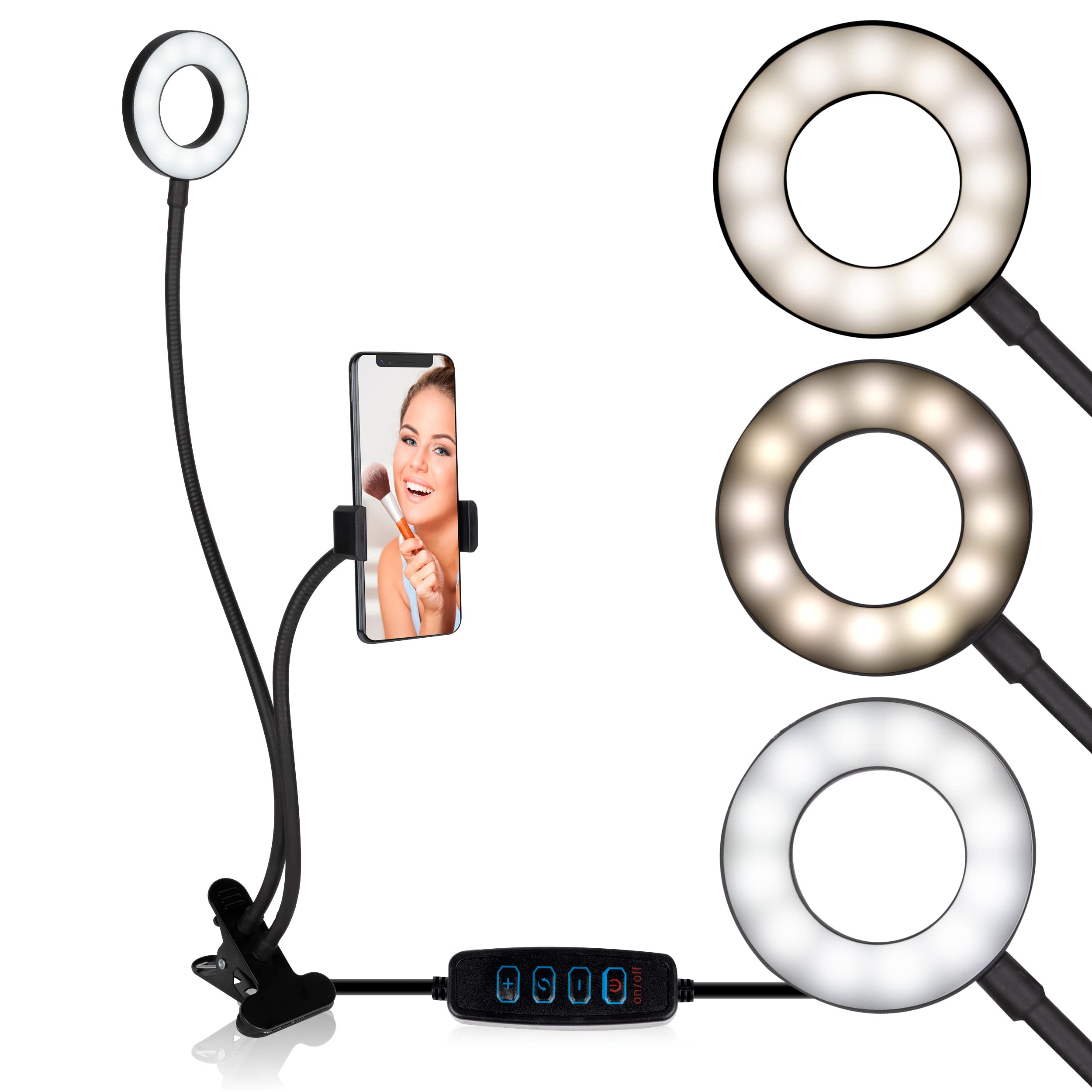 PHILIPS Grundig Selfie Studio Ring Light - Ring Light - Selfie Ring Light - Social Media and Vlogs - with Table Clamp - Flexible Neck - USB