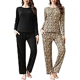 Star Vibe 2 Pack Women's Pajama Set Long Sleeve Top and Pants Pjs Set Soft Sleepwear Loungewear with Pockets S-XXL