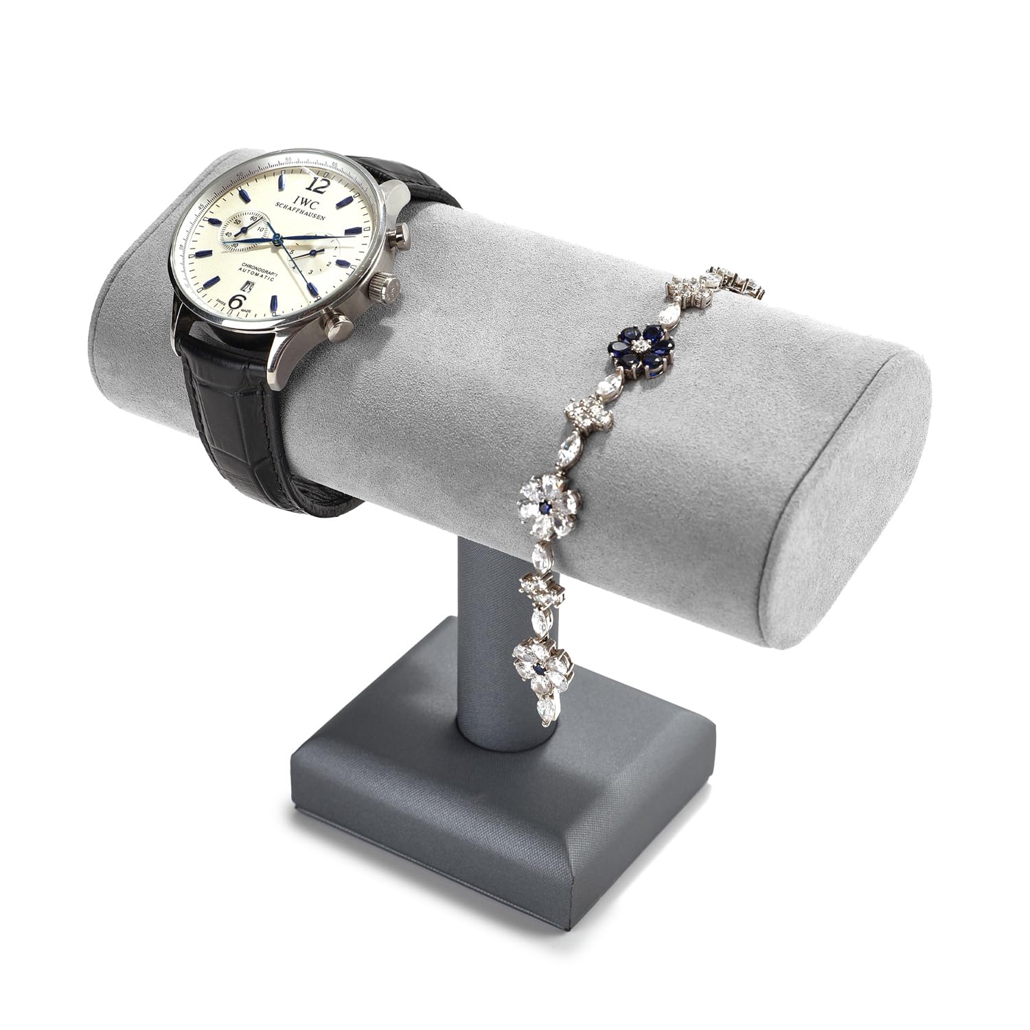 Oirlv Premium Light Grey Watch Stand Microfibre Display Holder for Watches & Bracelets, Compact 6x5cm Base with 13.5cm Height