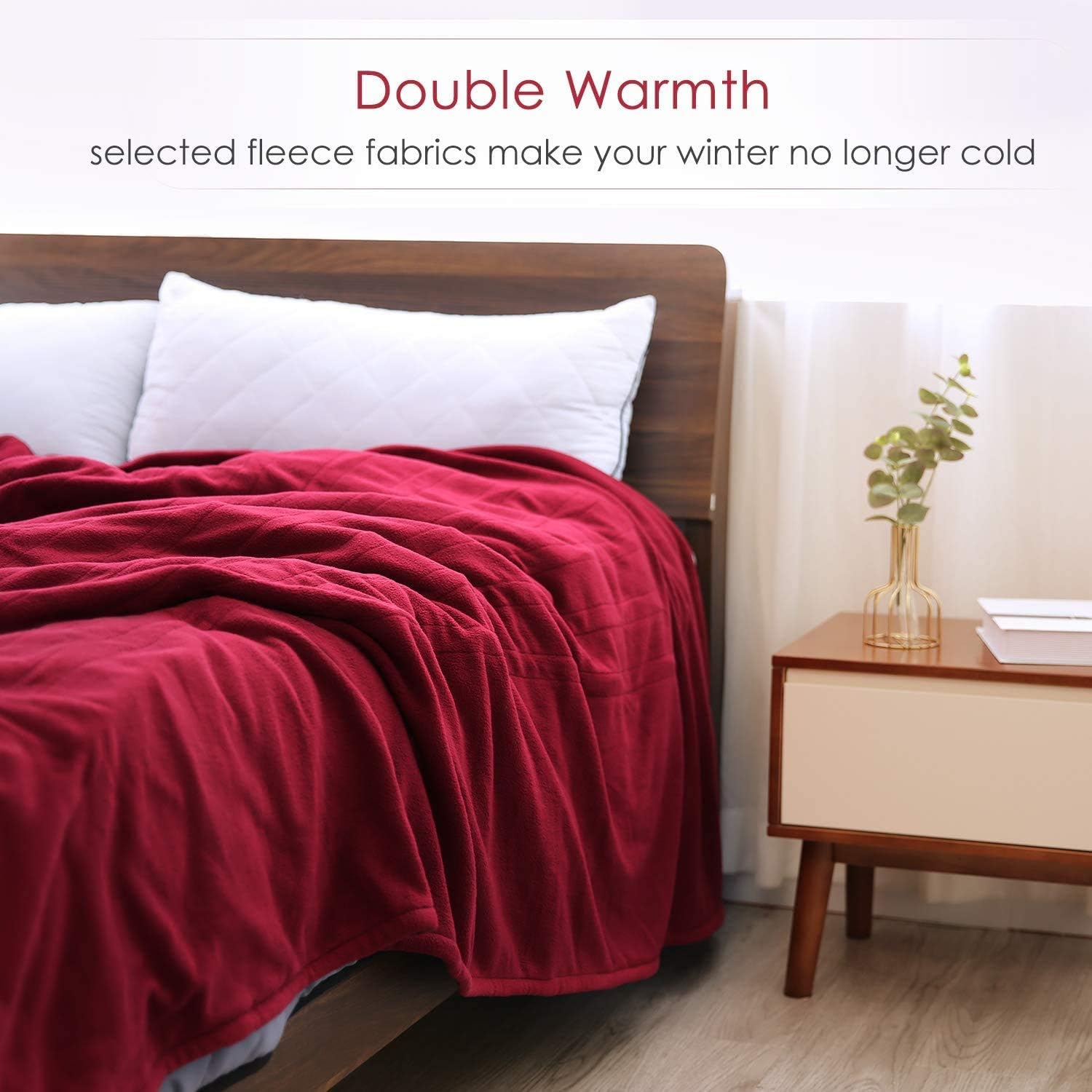 Electric Heated Blanket Twin Size 62'' x 84'' Super Cozy Soft Fleece Fast Heating & ETL Certification with 10 Hours Auto-Off & 4 Heating Levels - Red Wine: Kitchen & Dining