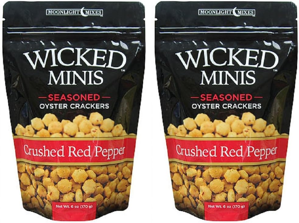 Wicked Minis Soup & Oyster Crackers - Saltine Crackers Salted Flavored Mini Puffed Soup Crackers, Seasoned Croutons Salad Toppers, Crackers for Chili 6oz (Crushed Red Pepper, Pack of 2)