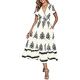 Floral Print Dress for Women Boho Long Dresses Flowy A line Dresses Fit for Office and Casual Vacation Cocktail Party Prom