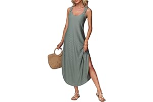 RIROW Womens Summer Maxi Dresses Sleeveless Spaghetti Strap Boho Sundresses Beach Cover Ups Long Tank Dress with Pocket