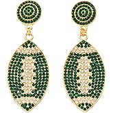 Sparkly Rhinestone Football Earrings Game Day Football Drop Dangle Sports Earrings for Women