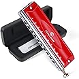 CONJURER Chromatic Harmonica Valveless for Kids Adult Beginners 10 Hole Harmonica Key of C Stainless Steel Mouth Organ with Brass Reed Harmonica in Case, C Key Red