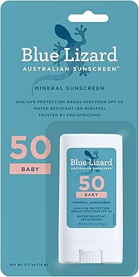 Blue Lizard BABY Mineral Sunscreen Stick with Zinc Oxide, SPF 50+, Water Resistant, UVA/UVB Protection - Easy to apply, Fragrance Free, .5 oz