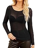 Womens Mesh Tops Long Sleeve Crewneck Undershirt