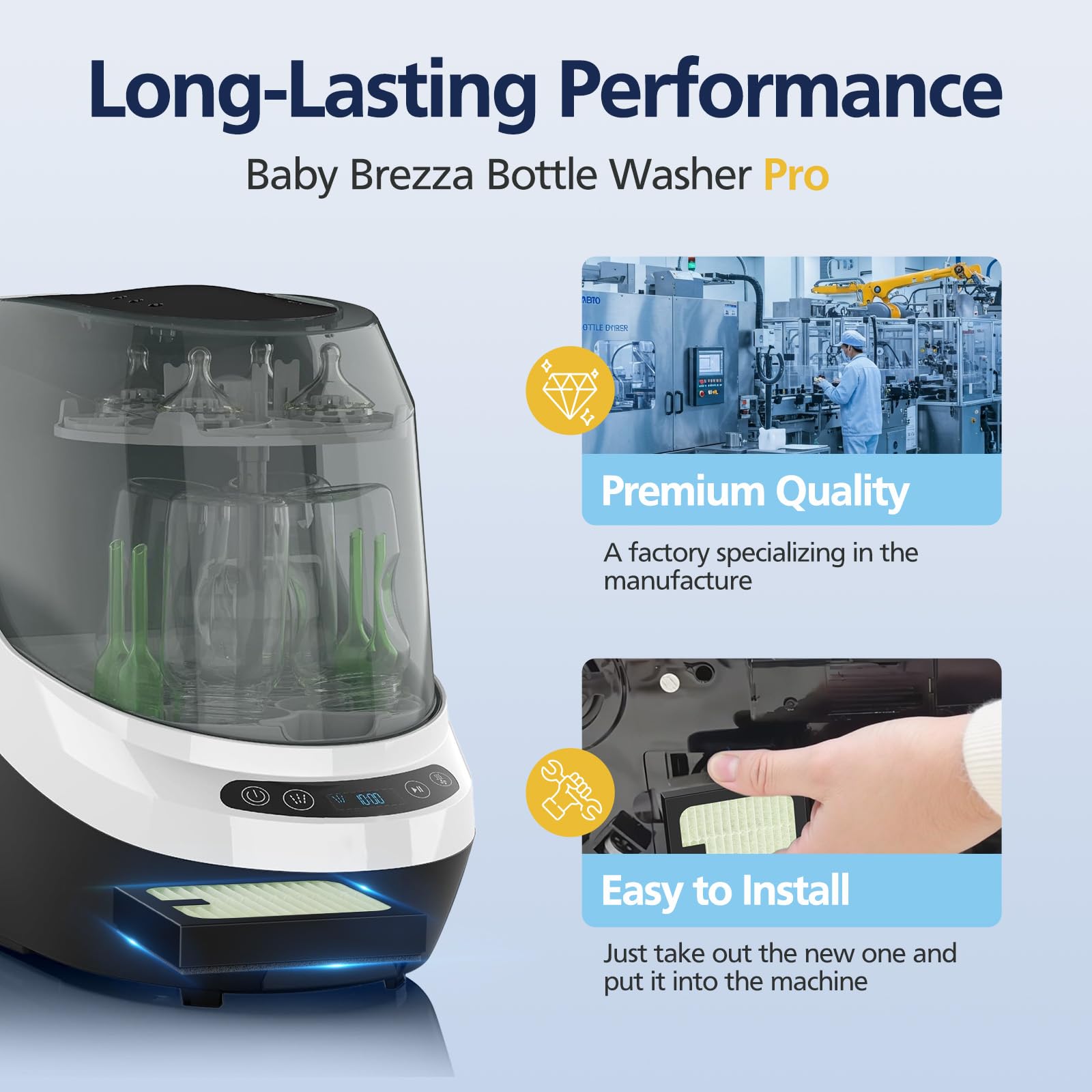 4 Pack HEPA Filter Replacement for Baby Brezza Baby Bottle Washer Pro, High Performance Filtration for Air Cleaner Dust