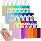 qiqee 100Pcs Paper Gift Bags with Handles - 4.5"×2.5"×6" Mini Party Favor Bags - 24 Solid Colors