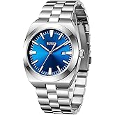 BUREI Watches Stainless Steel Analogue Wristwatch Men's Waterproof Date Watches Classic Business Men's Quartz Watch Gifts for Men