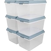 Hefty HI-RISE Stackable Storage Bins - Under Bed Storage Containers with Lids, Shoe Organizer, Plastic Storage Bins, Clear Shoe Boxes with XL Lid-Locking Latches, Durable Double Rim - 72qt (6 Pack)