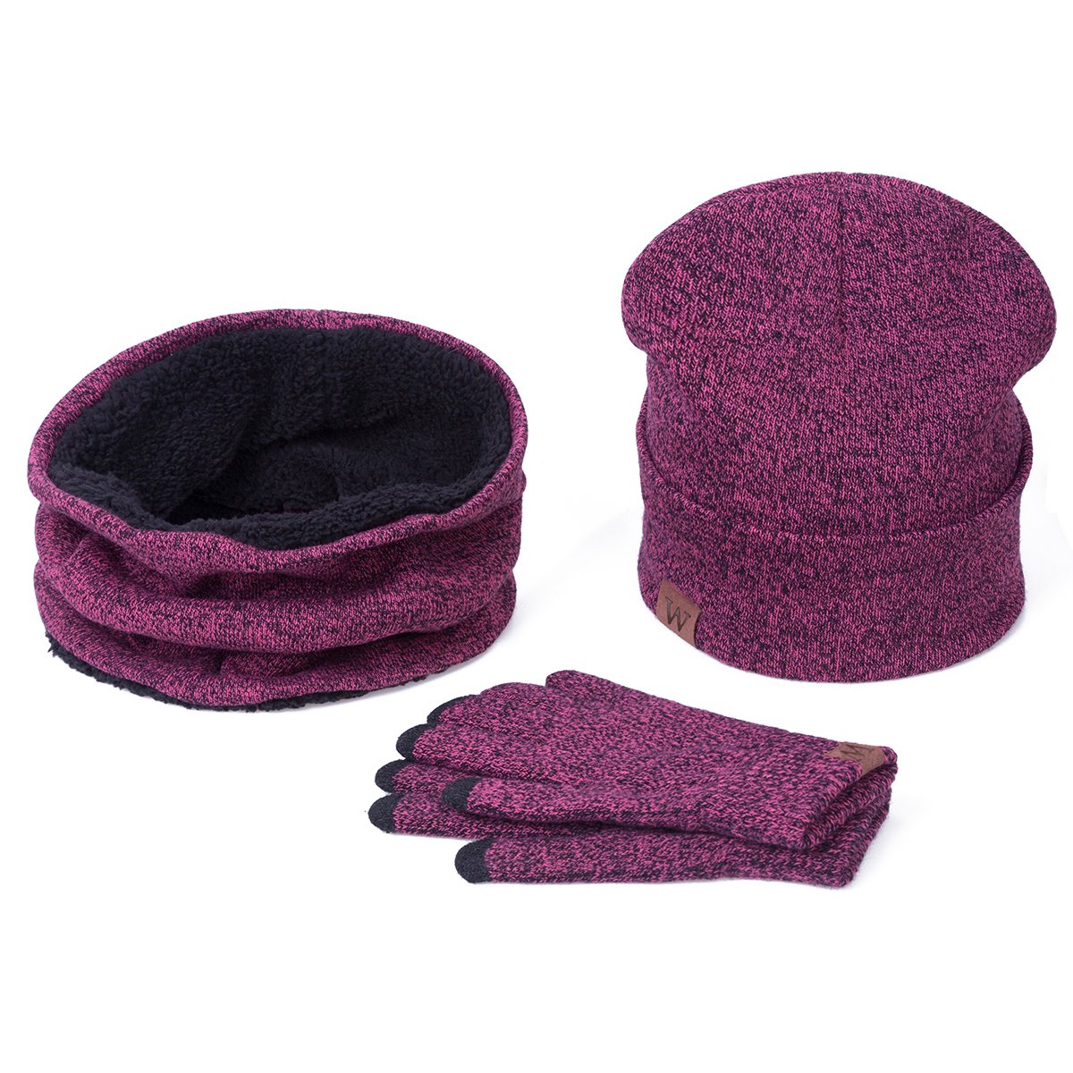 EVRFELAN Winter Warm Hat Beanie thick infinity Scarf Smart Touch screen Texting Gloves (Rose Red)