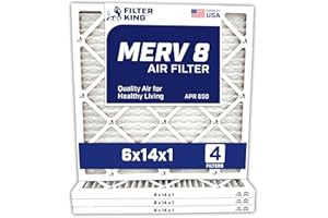 Filter King 6x14x1 Air Filter | 4-PACK | MERV 8 HVAC Pleated A/C Furnace Filters | MADE IN USA | Actual Size: 6 x 14 x .75"…