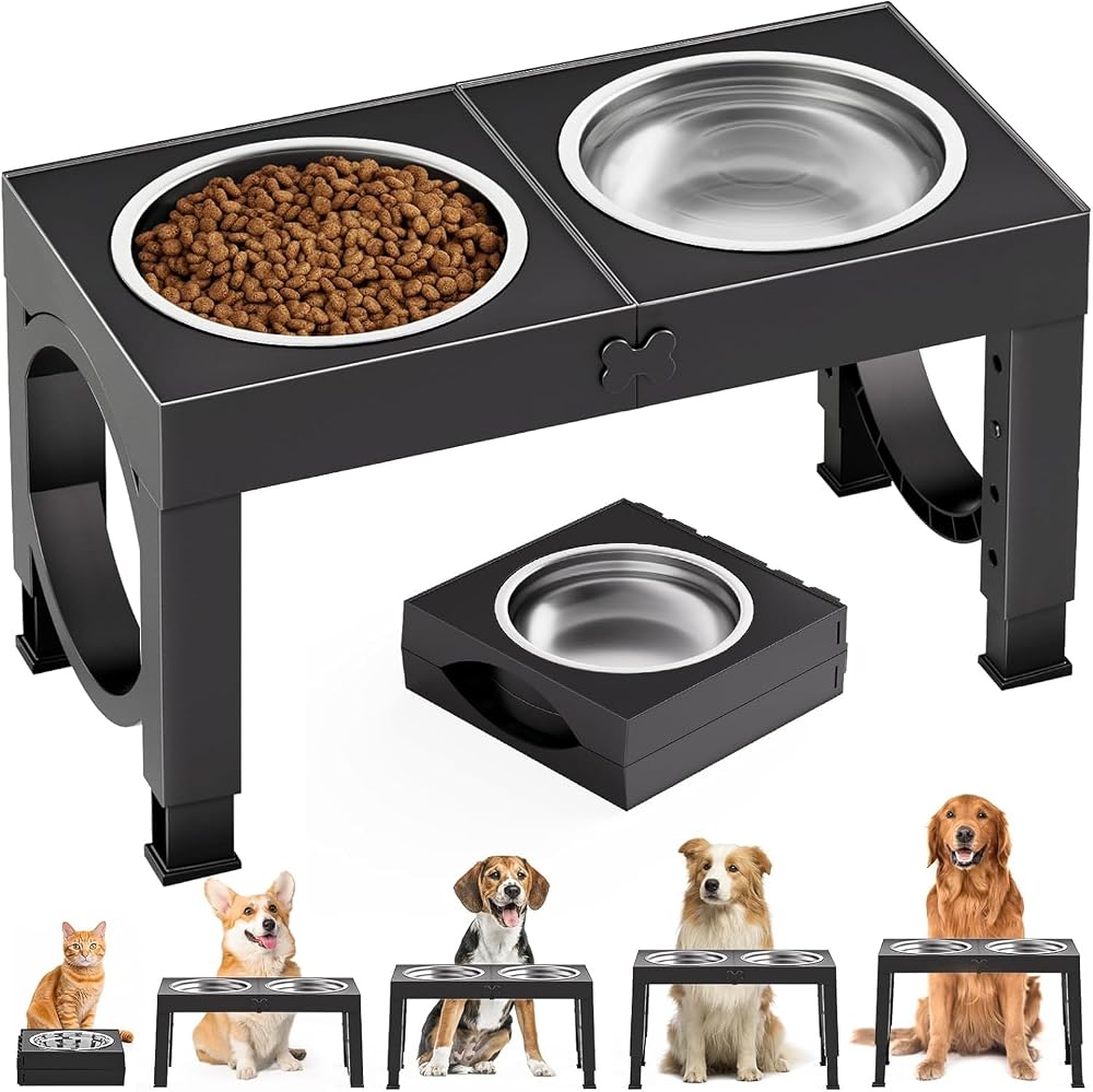Aystkniet Raised Dog Bowls 5 Height Adjustable Stainless Steel Dual Bowls