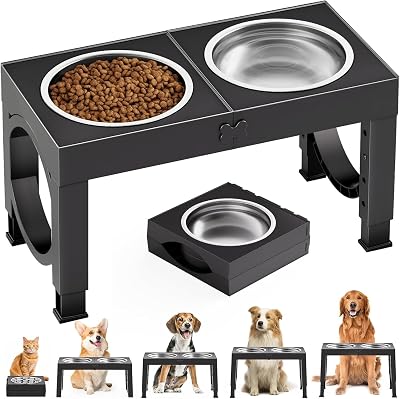 Aystkniet Raised Dog Bowls 5 Height Adjustable Stainless Steel Dual Bowls