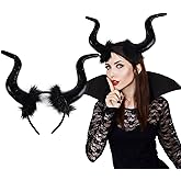 HeartYue Devil Horns Headband Black Cosplay Horn Hair Hoop, Gothic Devil Horns Headband Halloween Dress Up Headwear for Women Girls Halloween Carnival Party Costume Accessories