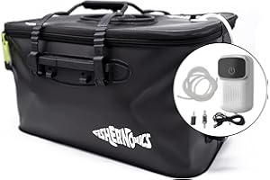 Fishernomics Collapsible Fishing Bucket with Air Pump - Live Bait Bucket with Aerator (6 Gallon/10 Gallon) - Leak Proof with Side Pocket & Shoulder Strap | Highly Durable & Sturdy