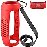 Silicone Case Cover for JBL Charge 5 Waterproof Portable Bluetooth Speaker, Travel Carrying Protective Gel Soft Skin, Waterproof Rubber Pouch with Shoulder Strap and Carabiner - Red