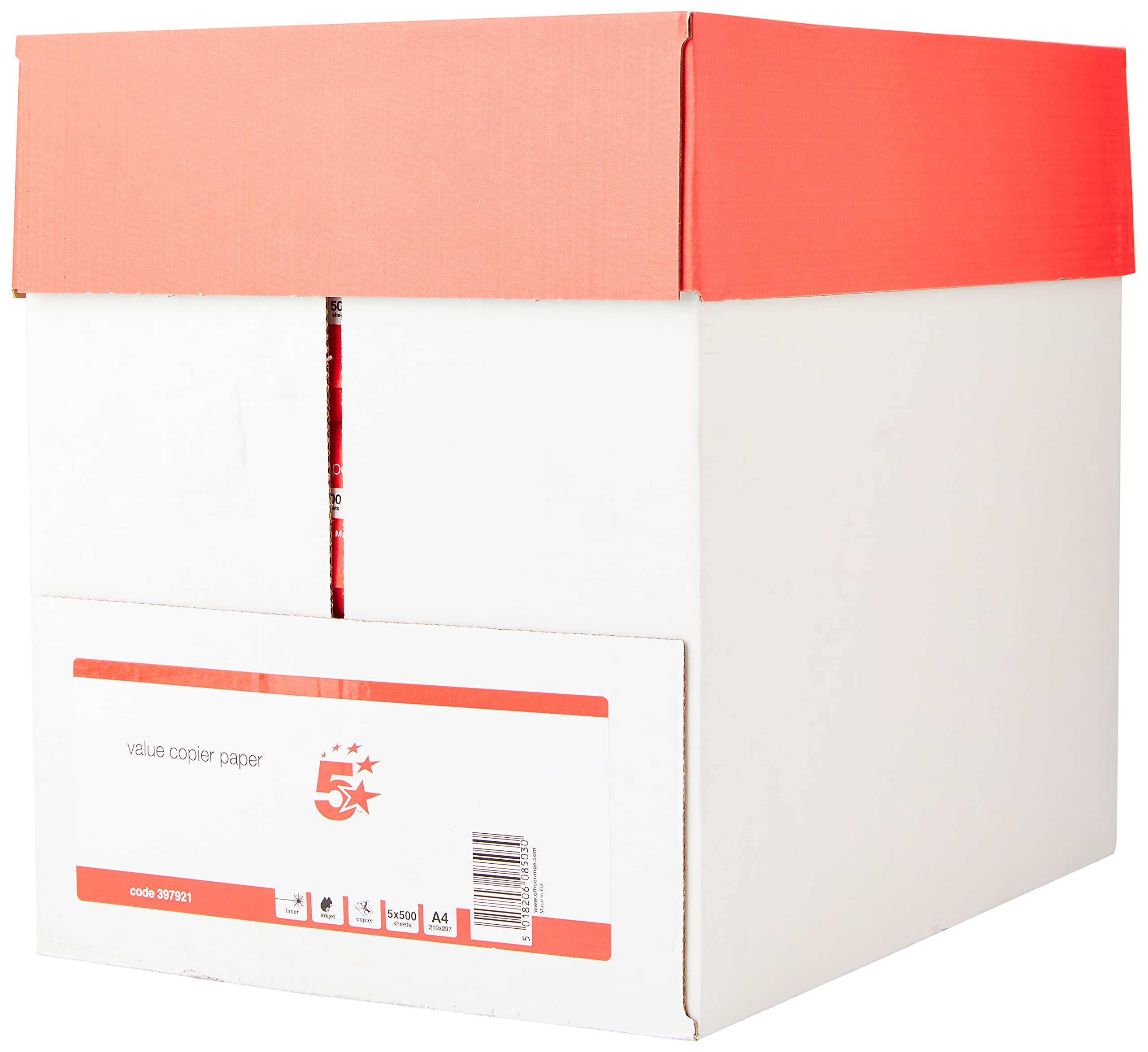 5 Star Office Value Copier Paper Multifunctional Ream-Wrapped 75gsm A4 White - 1 box containing 5 Re