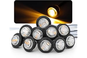 MADCATZ (Pack of 10) 3/4 Inch Round Clear Lens Amber Turn Signal Side Marker Lights Bright 3-2835 LED for Universal Trailer Boat Truck with Rubbers 12V DC