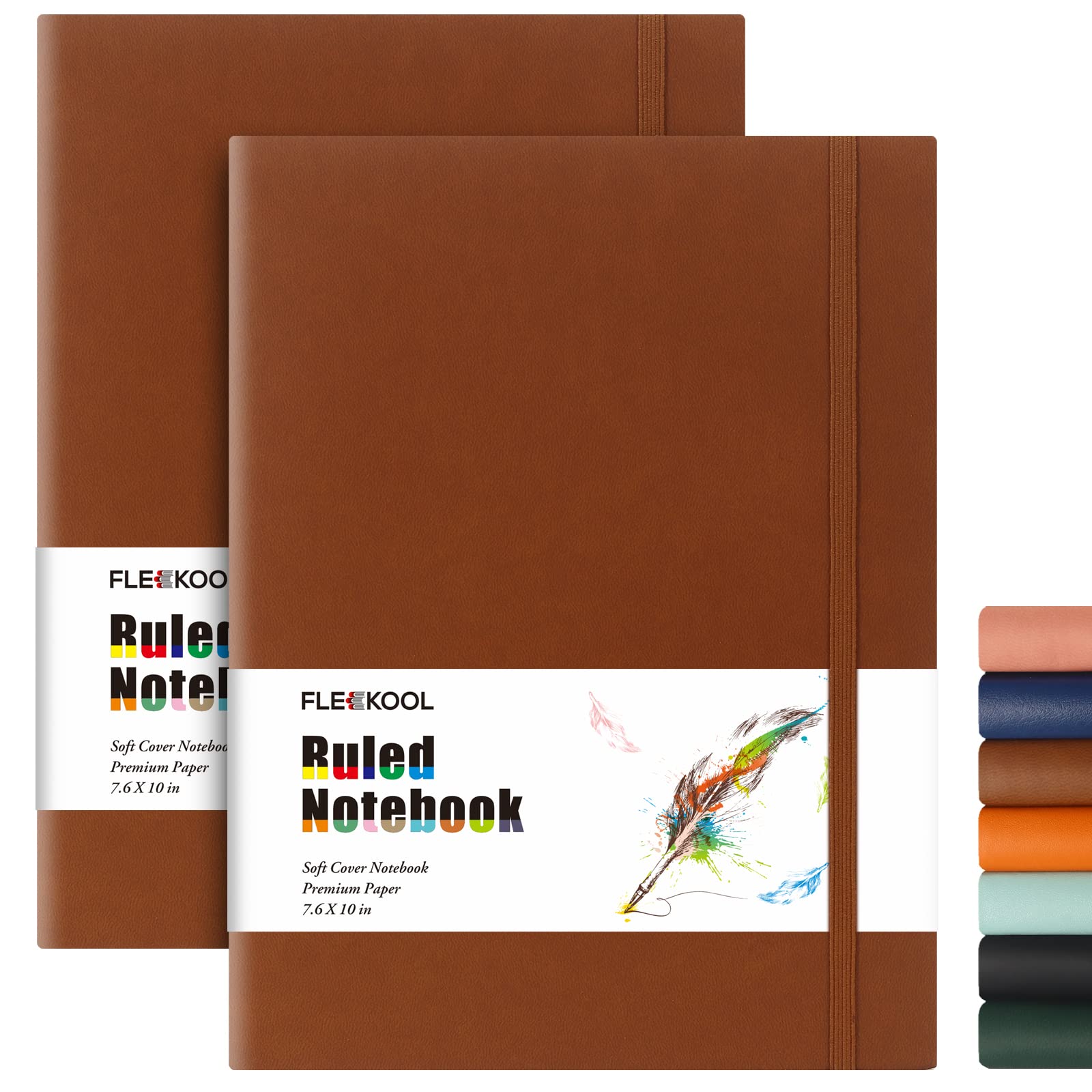 FLEEKOOL B5 College Ruled Notebook 2 Pack - Softcover Composition Notebooks with 100gsm Thick Paper,376 Numbered Pages,19 x 25 cm,Inner Pocket - Brown Brown — image 1
