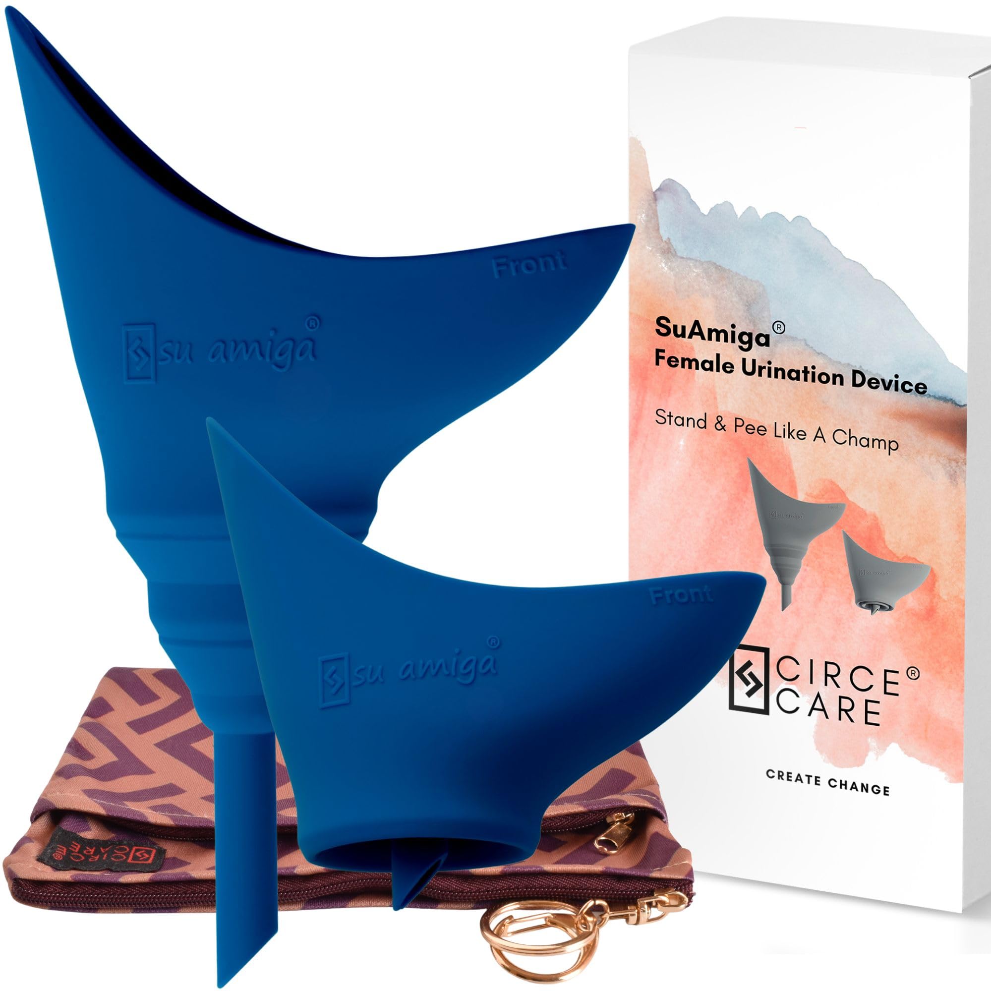 CIRCE CARE 2nd Gen SuAmiga Collapsible Female Urination Device Upgraded (Firm Top for Better Seal); Women Pee Funnel with Chic Waterproof Bag; Portable Female Urinal to Pee Standing Up (Size- Petite)