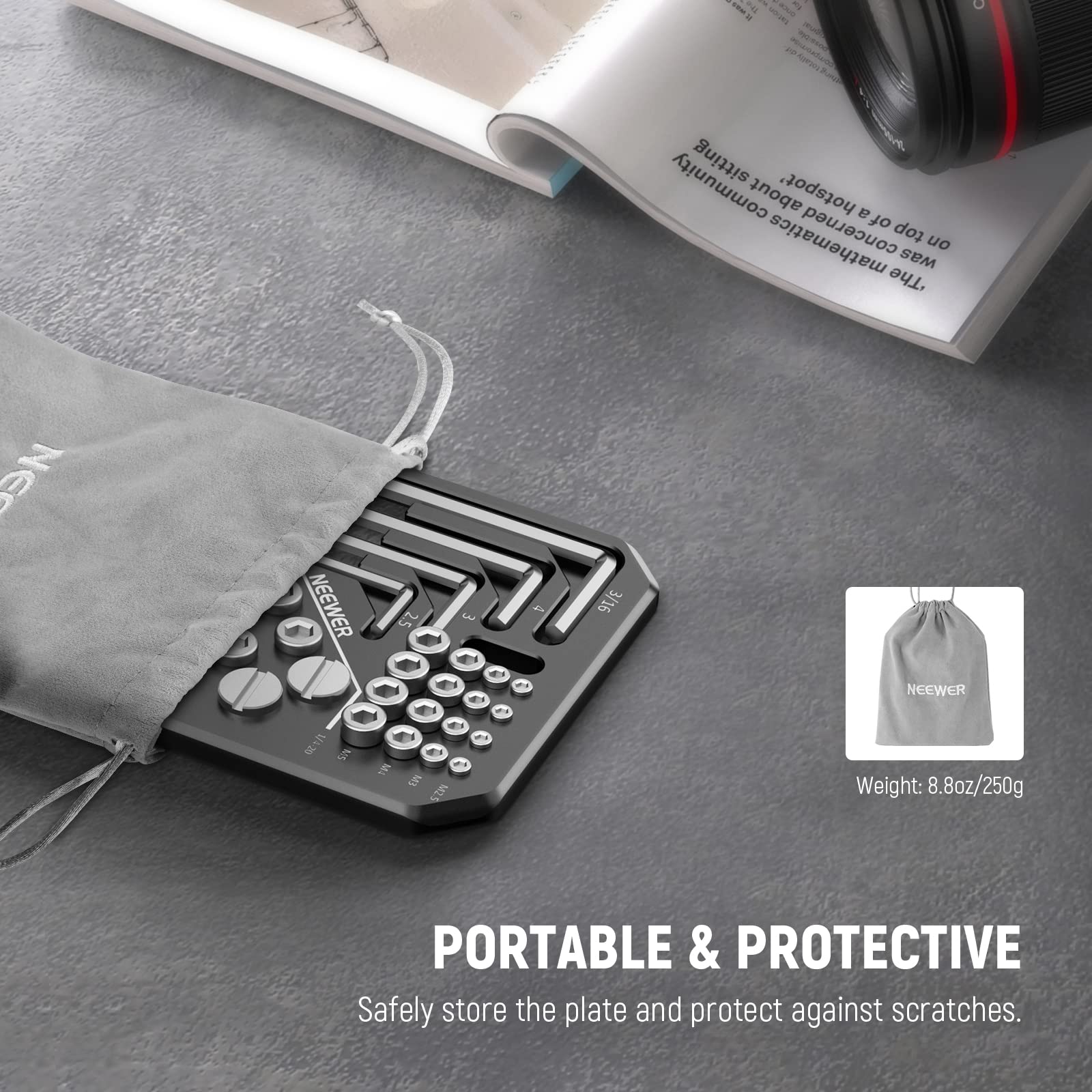 NEEWER Screws and Hex Keys Storage Plate Kit, 5 Hex Keys & 24 Stainless Steel Screws: 3/8