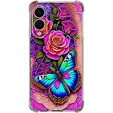 Beaucov Case for Galaxy S25 Edge,Blue Butterfly Flowers Rose Drop Protection Shockproof Case TPU Full Body Protective Scratch-Resistant Cover for Samsung Galaxy S25 Edge