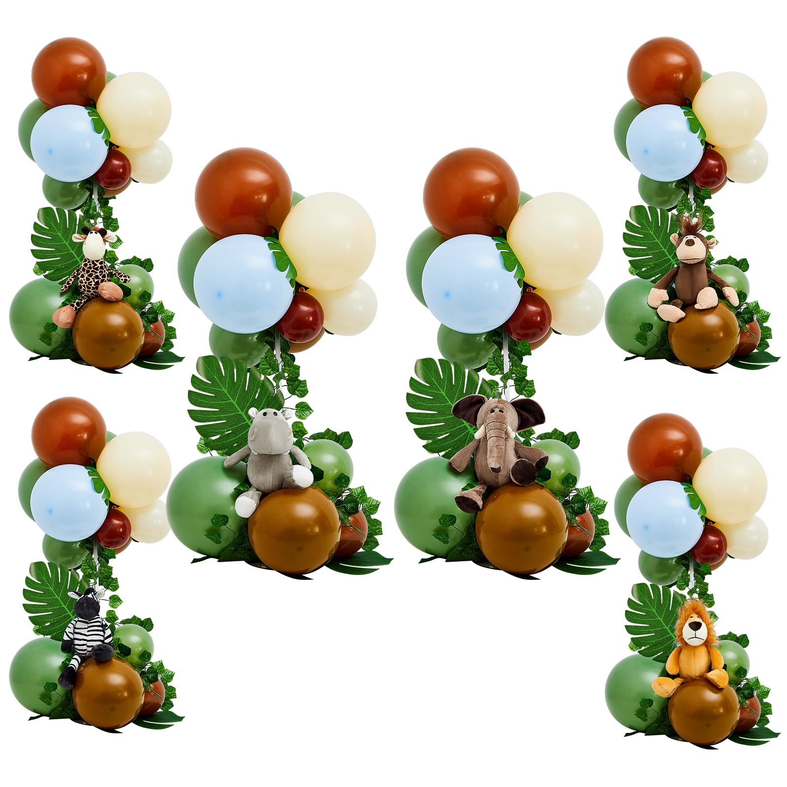 Photo 1 of RoundFunny 6 Sets of Safari Animals Baby Shower Centerpieces Balloons Decorations Kits with Plush Jungle Animals Doll Artificial Turtle Leafs for Birthday Party Table Top Decorations