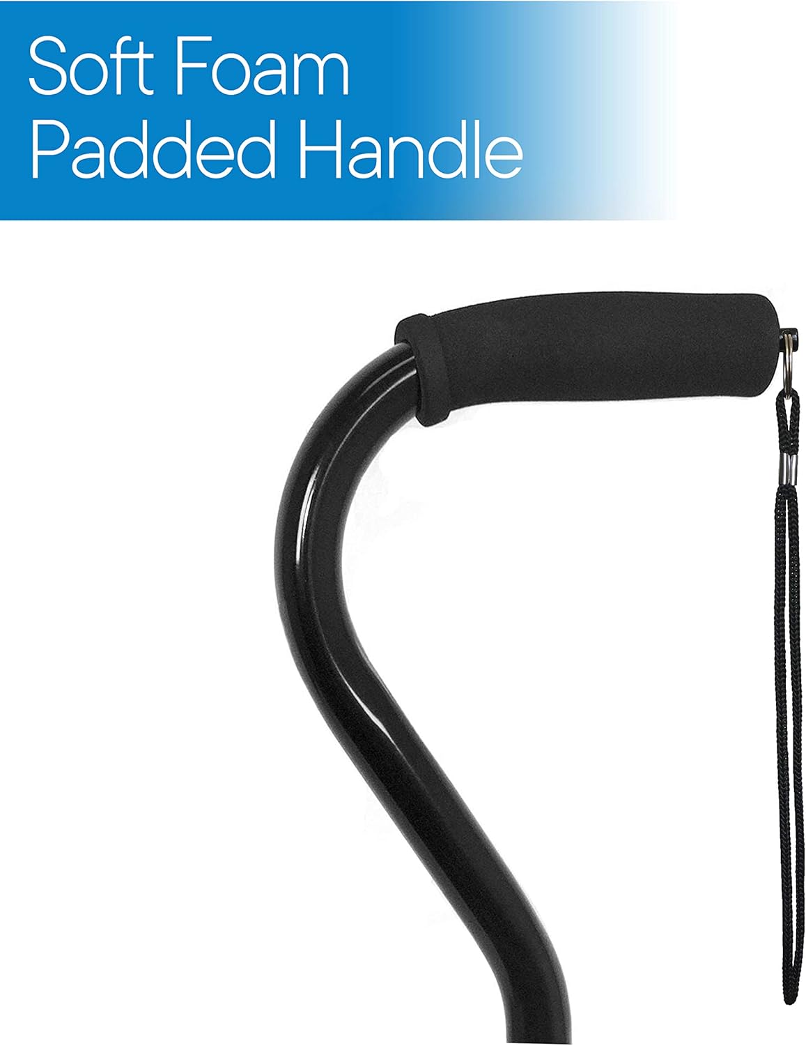 RMS Quad Cane - Adjustable Walking Cane with 4-Pronged Base for Extra Stability - Foam Padded Offset Handle for Soft Grip - Works for Right or Left Handed Men or Women (Black): Sports & Outdoors