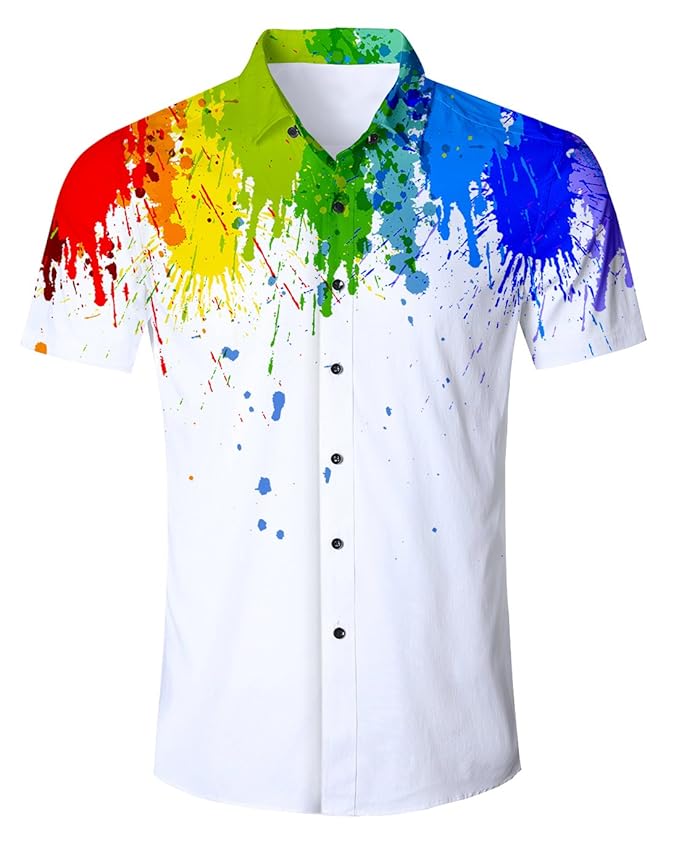 Idgreatim Herren Hawaiihemd 3D Gedruckt Muster Kurzarm Aloha Freizeit Hemd Button Down Graphic Hemden Shirts