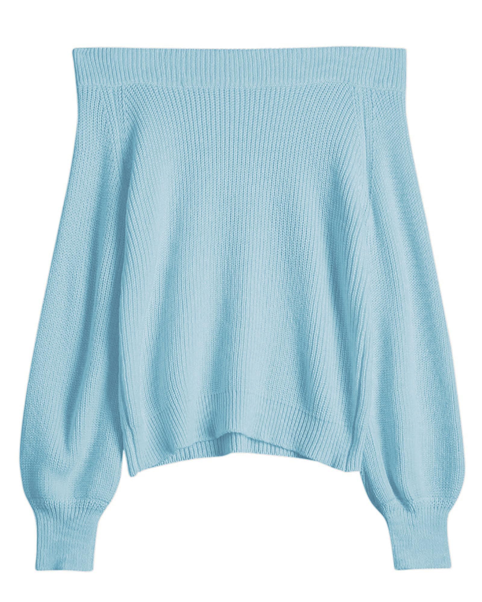 Photo 1 of **RIPPED** ZAFUL Sweaters for Women Off Shoulder Knit Sweater with Long Sleeve Loose Pullover Jumper Tops Light Blue S