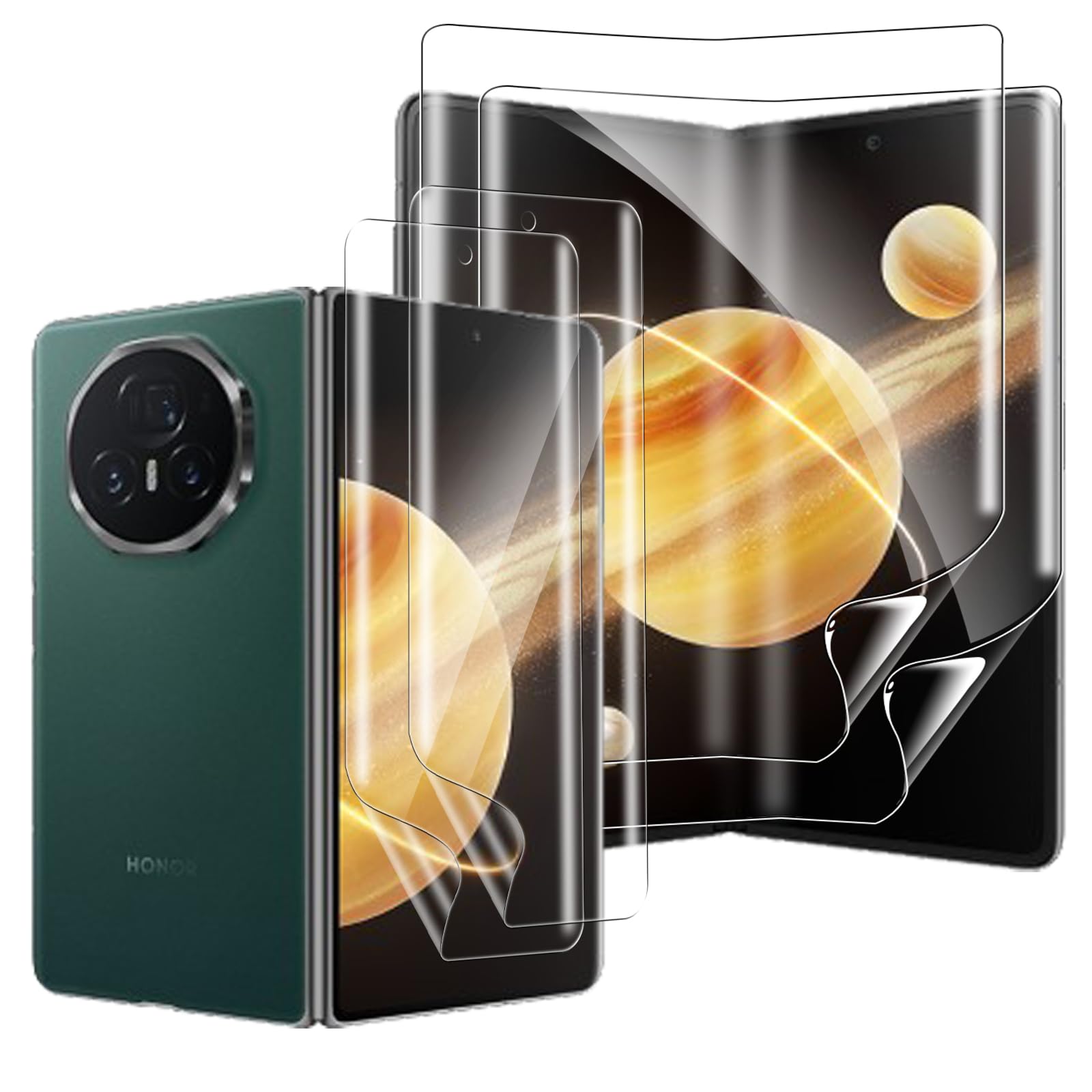 KUSINHOKA [2+2Pack] Screen Protector for Honor Magic V3 5G/Magic V2 5G，In-screen Fingerprint Recognition HD Fingerprint Unlock Full Coverage Flexible TPU Screen Protector Film,Transparent