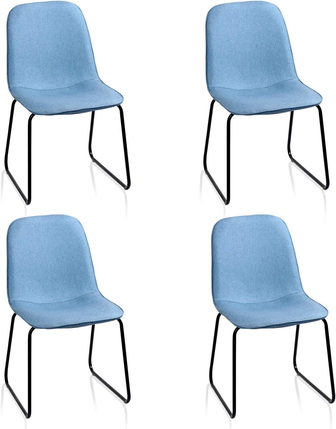 Dining Chairs Set of 4, Blue Corner Desk Chairs with Fabric Seat and Metal Legs, Reception Guest Chairs for Home, Office, Living Room, Bedroom, Dining Room, Lounge, Kitchen, Balcony (4 Blue Chairs)