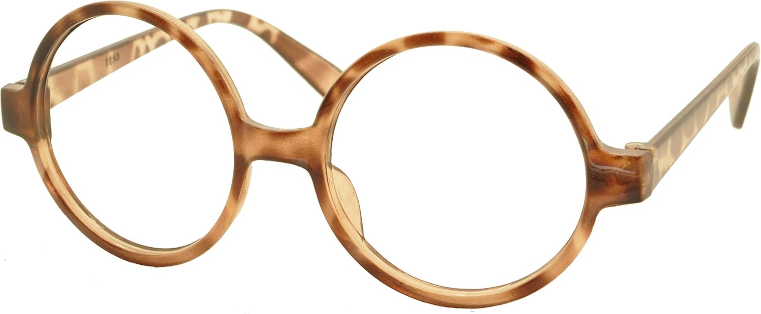 FancyG Retro Geek Nerd Style Round Shape Glass Frame NO LENSES - Matte Black: Clothing