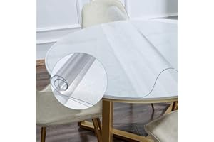 NECAUX 60 Inch Round Frosted Table Cover Protector, 1.5mm Thick Upgraded Version, Unshrinkable Non-Slip Waterproof Oil Proof Tableware Protector for Glass Wood Grain Dining Room Table Conference Table