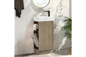 JINDOLI 16" Small Bathroom Vanity with Sink - Grey:Small Space Fit,2 Toilet Paper Holders & Storage Pocket,Adjustable Shelve,Soft Closing Door & Quiet Hinges,Floor-Standing Extra Storage