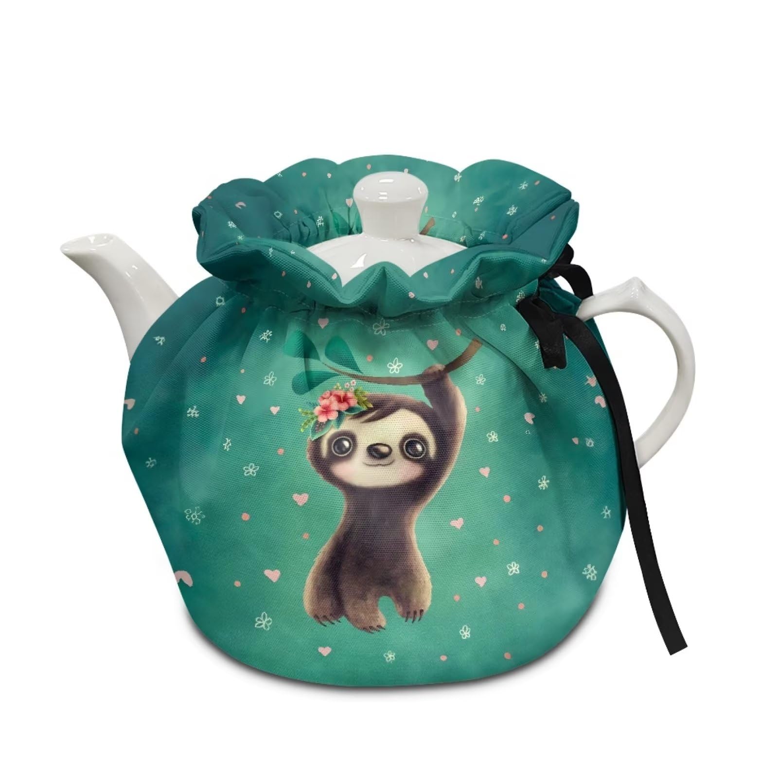 Poceacles Green Sloth Print Tea Cosy for Teapot Insulated Dust Cover for Tea Pots Durable Soft Fabric Tea Pot Cloth Cover Vintage Farmhouse Rustic Kitchen Decor