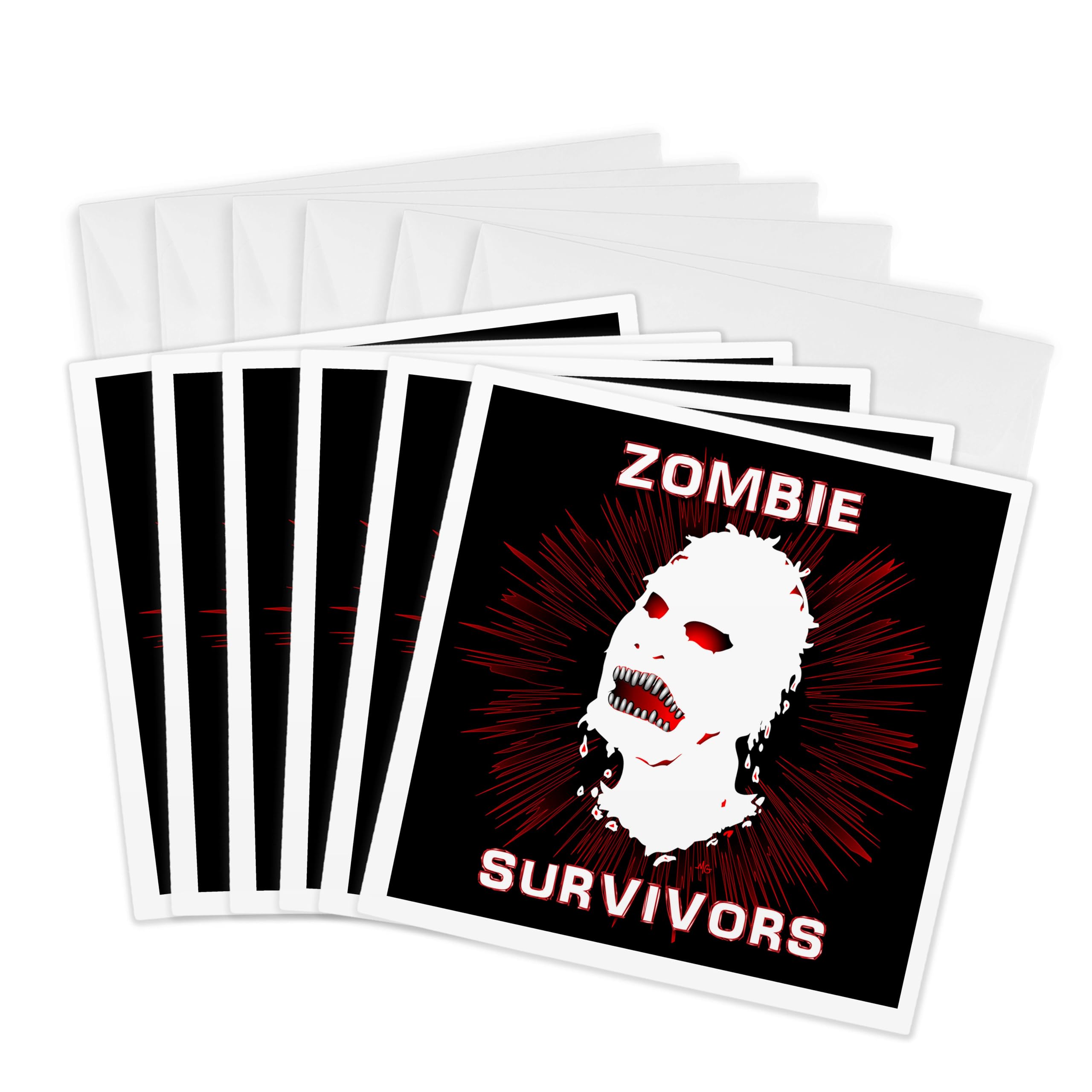 3dRose gc_25035_1 6 x 6-Inch "Icon Zombie Survivors 2 on Black" Greeting Card (Pack of 6)