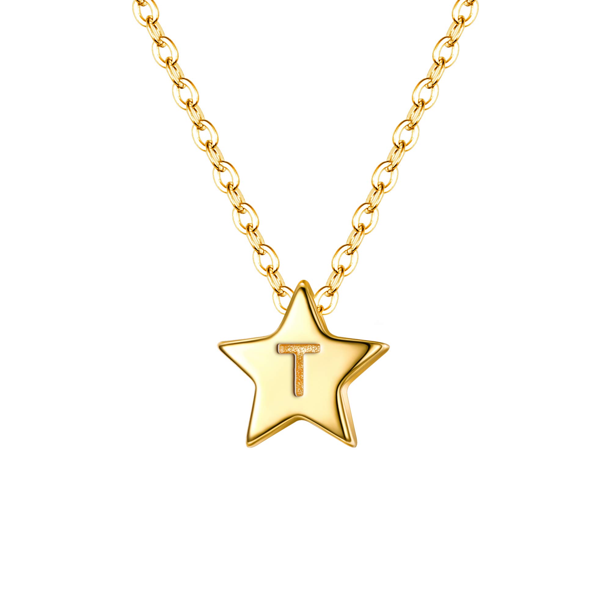 Clearine 925 Sterling Silver Tiny Dainty Pendant Star Letter T Initial Necklace 14K Gold Toned Statement Jewellery Gift for Women Girl