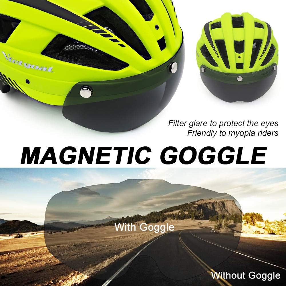 Victgoal Bike Helmet for Men Women with Led Light Detachable Magnetic Goggles Visor Mountain & Road Bicycle Helmets Adjustable Size Adult Cycling Helmets (Yellow - Image 4